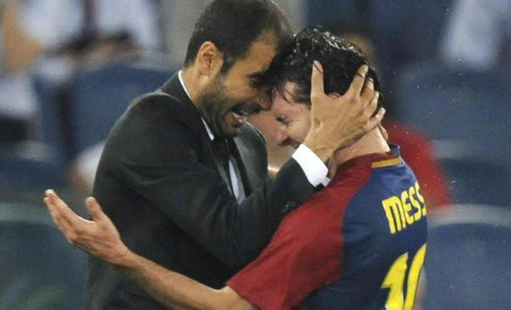 Lionel Messi dan Pep Guardiola (Foto: Ist)
