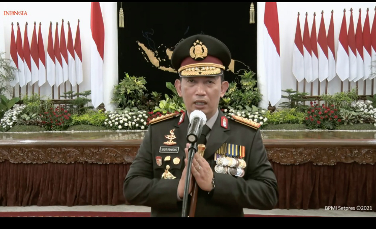 Jenderal Pol. Listyo Sigit Prabowo dalam sambutannya usai dilantik menjadi Kapolri ke-25. (Foto: Capture Sekretariat Presiden/BPMI)