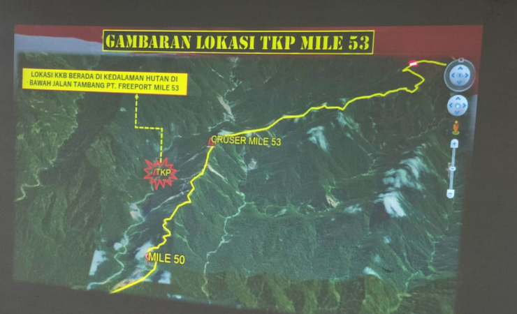 PETA | Peta wilayah Mile 50 hingga Mile 53 di Distrik Tembagapura, Mimika, Papua, yang diduga masih terdapat KKB. (Foto: Saldi/Seputarpapua)