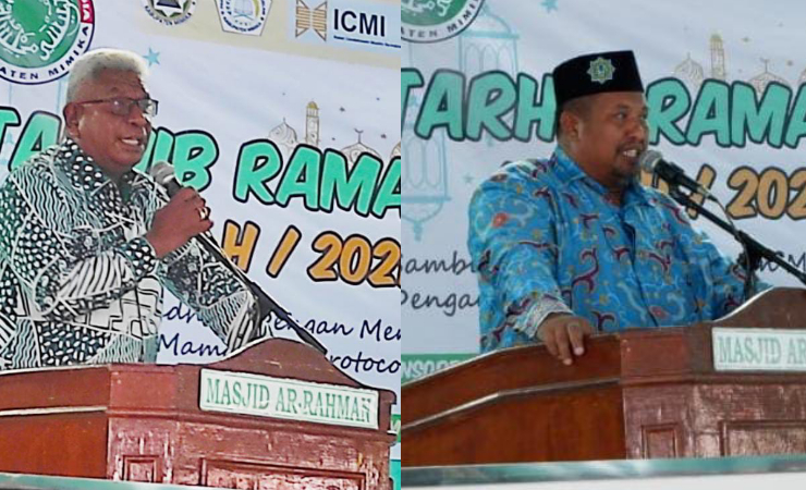 Wakil Bupati Mimika Johannes Rettob (kiri) dan Ketua MUI Mimika, Ust H. Muh. Amin, Ar saat menyampaikan sambutan 'Tarhib Ramadhan', Sabtu (10/4/2021). (Foto: Muji/Seputarpapua)