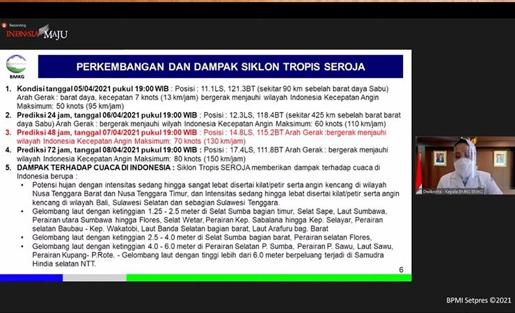 Perkembangan dan Dampak Siklon Tropis Seroja. Tangkapan layar Seputarpapua