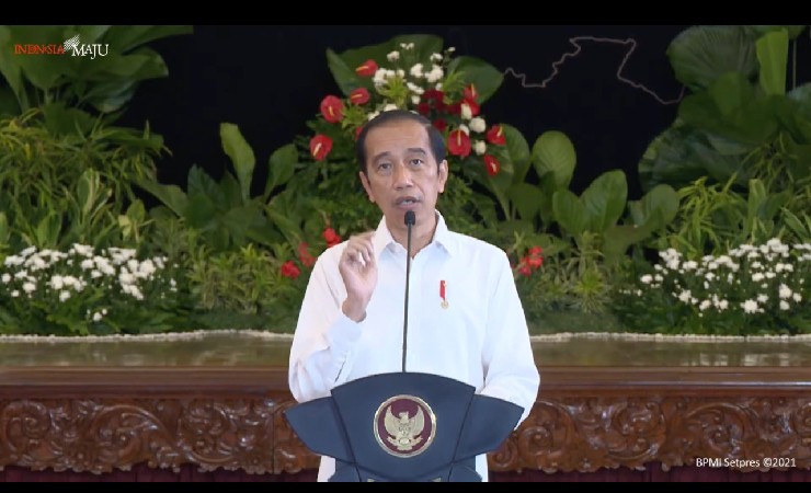 Presiden RI Joko Widodo memberi sambutan dalam Musrenbang Nasional 2021 yang dilaksanakan secara daring, Selasa (4/5/2021). (Foto: Tangkapan layar (BPMI))