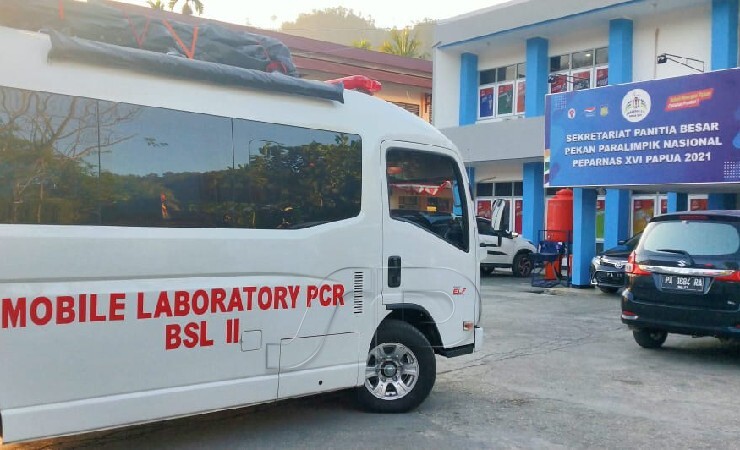 Mobile Laboratory PCR untuk mendukung pelaksanaan Peparnas XVI Papua tahun 2021 di Jayapura.( Foto: Aditra/Seputarpapua)