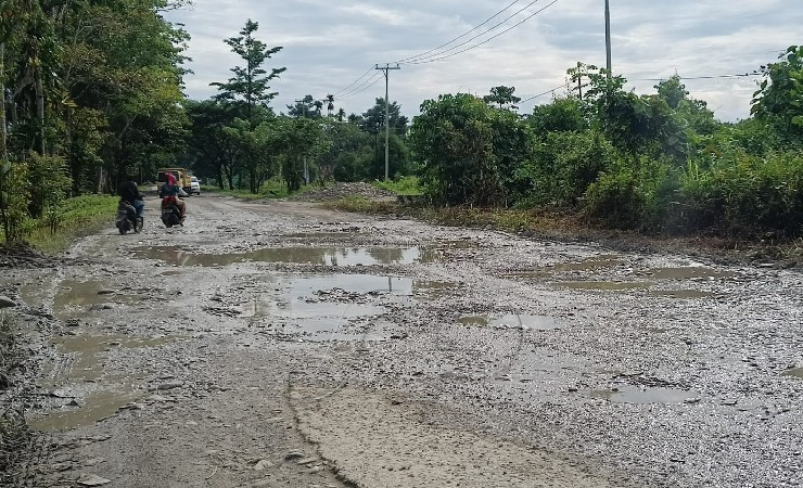 Kondisi Jalan Mayon yang sudah rusak parah. (Foto: Kristin Rejang/Seputarpapua)