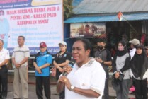 Ketua Bunda Paud Asmat, Orpa Susana Kambu menyampaikan sambutannya dalam peringatan Hari Anak Nasional (HAN) 2022 di Kabupaten Asmat, Papua Selatan. (Foto: Fagi/Seputarpapua)