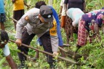 Bhabinkamtibmas Kampung Gudang Garam, Brigpol Syahrul (kedua kiri) turut bersama masyarakat membatu buka lahan pertanian di Kampung Gudang Garam, Skanto, Keerom, Papua, Kamis (10/11/2022). (Foto: Indrayadi TH / Seputarpapua)