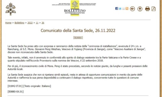 Comunicato della Santa Sede (Siaran Pers Tahta Suci) dipublikasikan pada Sabtu (26/11/2022).
