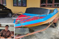 1 unit Speedboat atau perahu cepat yang diduga dibeli tersangka EKT alias ET menggunakan dana BST milik masyarakat tujuh kampung di Distrik Mimika Barat, Kabupaten Mimika, Papua Tengah (Insert Kepala Satuan Reskrim Polres Mimika, Iptu Sugarda Aditya B. Trenggoro) (Foto: Arifin/Seputarpapua)