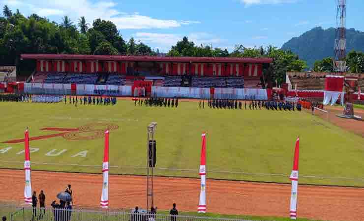 Pasukan Upacara Detik-Detik Peringatan Hari Ulang Tahun (HUT) ke -78 Proklamasi Kemerdekaan Republik Indonesia Tingkat Provinsi Papua di Lapangan Stadion Mandala Jayapura. (Foto: Alley/Seputarpapua)