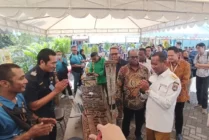Ukiran Asmat produk ekspor unggulan UMKM asal Kabupaten Asmat yang dipajang dalam Bazar Pekan UMKM di KPPN Merauke. (Foto: Getrud)