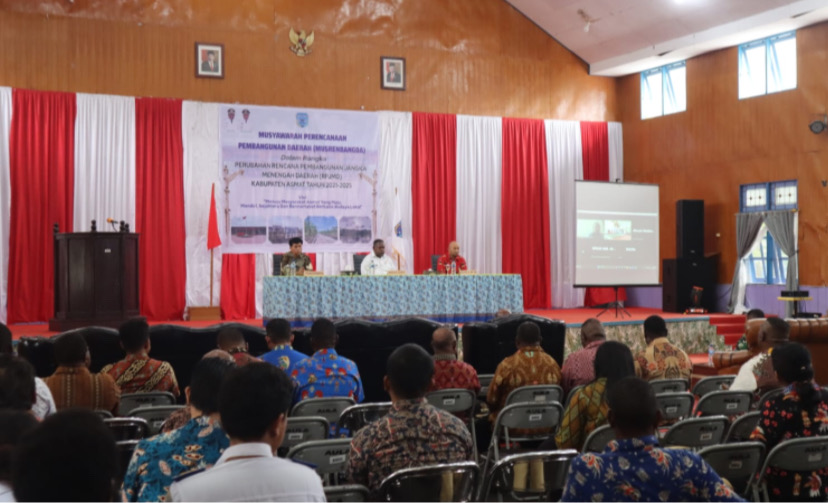 Pelaksanaan kegiatan Musrenbang Perubahan RPJMD Kabupaten Asmat, Provinsi Papua Selatan yang dibuka secara resmi oleh Bupati Asmat Elisa Kambu. (Foto: Elgo Wohel/Seputarpapua)
