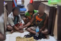 Ketiga warga PNG yang ditangkap polisi karena kedapatan bawa ganja. (Foto: Humas Polresta Jayapura Kota)