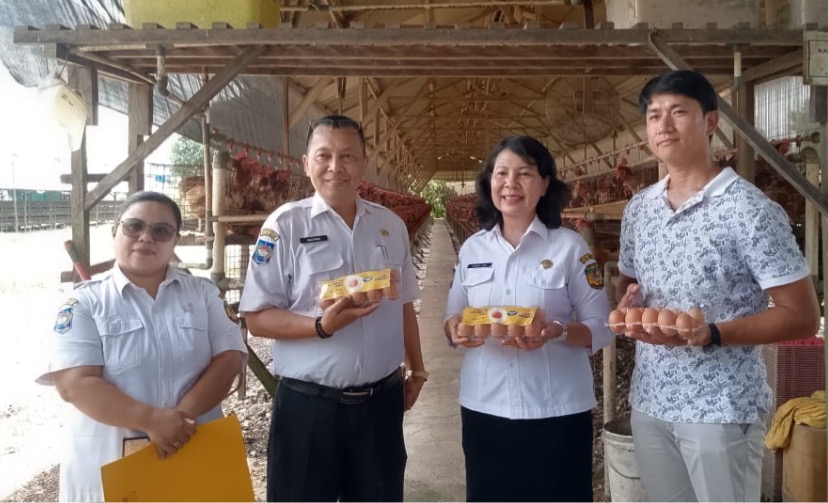 Kepala Disnak Keswan drh Sabelina Fitriani bersama Pemilik Permata Farm Timika Oki menunjukkan telur omega 3 (Foto: Anya Fatma/Seputarpapua)