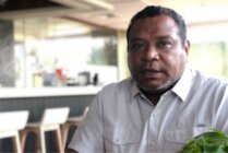 Wakil Ketua Umum I KONI Papua Tengah Cessar Avianto Tunya saat ditemui wartawan di Hotel Swiss Bell Inn, Senin 4 Maret 2024. (Foto: Anya Fatma/seputarpapua)