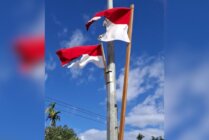 Tampak dua bendera yang dipasang di tengah Jalan Cenderawasih dibakar oknum pemuda. (Foto: Ist)